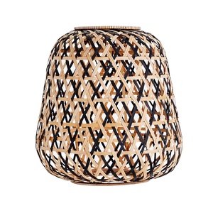 Noir bohème LED esthétique jardin éclairage tissé à la main rustique bambou veilleuse abat-jour Mini motif rond pour un usage domestique - Product Image 1