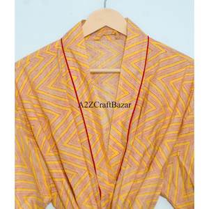 Robe de mariée longue en coton indien imprimé à la main avec motif floral, kimono, peignoir, robe de chambre pour l'été et le printemps - Product Image 4