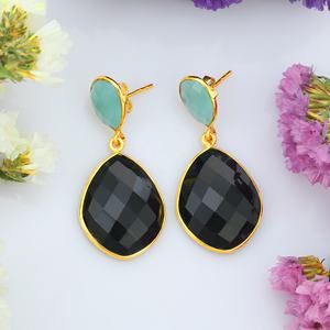 Boucles d'oreilles de luxe pour femmes bijoux de mode Aqua calcédoine et Onyx noir Simple boucle d'oreille en gros en vrac - Product Image 6