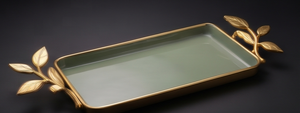 Plateau de service rectangulaire de luxe en émail vert avec poignées en forme de branche dorée, plat décoratif en métal pour table basse, salon, nourriture - Product Image 2