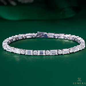 14K 18K <b>White</b> Gold Lab Grown Diamond Tennis <b>Bracelet</b> – Alternating Emerald and Round Cut CVD Fine Jewelry - Product Image 1