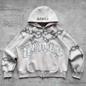 Sweats à capuche personnalisés pour hommes, effet délavé, avec strass, 100% coton molletonné, pull-over perlé, style streetwear vieilli - Product Image 4