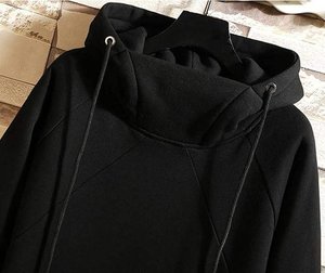 Sweat-shirt à capuche oversize pour homme, couleur unie, en coton tricoté, pull décontracté, vêtement d'automne, avec poche, coupe classique - Product Image 5