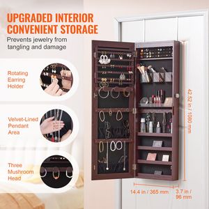Armadio Portagioielli con Specchio a Figura Intera da 42,52 Pollici, Organizzatore di Gioielli con Specchio a Muro e Chiusura di Sicurezza - Product Image 4
