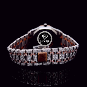 Reloj de Acero Inoxidable para Mujer Estilo Hip Hop, con Diamantes Redondos Brillantes VVS, Cierre Seguro, Movimiento Automático - Product Image 3