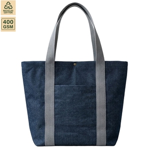 กระเป๋าช้อปปิ้งผ้าเดนิม 400 GSM ขนาด 50x40x15 ซม. รับทำโลโก้ตามสั่ง ขายส่ง OEM แบรนด์ส่วนตัว สั่งซื้อจำนวนมาก รุ่น SS500-สีน้ำเงิน - Product Image 2