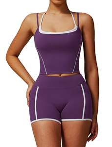 Ensemble de vêtements de sport pour femmes, vêtements de yoga, vêtements de sport, legging de sport, soutien-gorge de fitness sans couture, haut court, combinaison de yoga à manches longues - Product Image 2