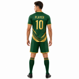 Ensemble de maillots de football personnalisés noirs 100% polyester pour hommes, uniforme de football par sublimation, taille élastique, respirant, séchage rapide, tenue d'équipe - Product Image 4