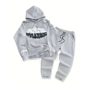 Ensemble de survêtement décontracté pour homme, de haute qualité, imprimé ciel, sweat à capuche et jogging à cordon, parfait pour l'automne et l'hiver, couleur contrastée pour unisexe - Product Image 1