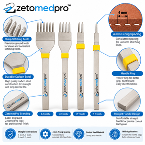 Ensemble de 4 ciseaux à coudre le cuir, espacement des dents de 4 mm, pour la fabrication de portefeuilles, sacs, ceintures, chaussures et artisanat DIY ZetomedPro - Product Image 3