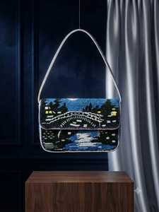 Bolso de Mano Tipo Clutch con Solapa y Rayas de Cuentas Hechas a Mano, con Forro de Poliéster de Alta Calidad, Capacidad de hasta 1L, para Fiestas, para Mujer - Product Image 3