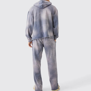 Good quality <b>Tie</b> <b>Dye</b> Hooded Tracksuit 100% Cotton Full Length Loose Fit Gradient Color Casual Autumn Wear With Side Pockets - Product Image 3