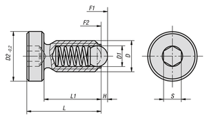 K0336 Ressort à poussoir, force de compression, avec tête, D=M06 L=16, acier à coupe libre, oxydé noir, composant : acier à billes - Product Image 4