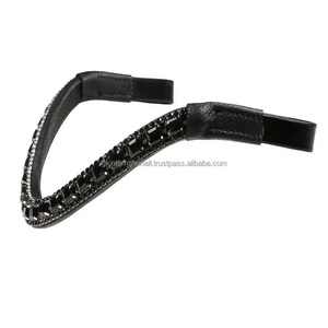 Forme de vague profonde cristaux noirs chaîne Bling décorative bande de front de cheval en cuir véritable dans toutes les tailles personnalisées formes et couleurs - Product Image 5