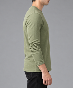 Men's <b>Olive</b> <b>Green</b> Long Sleeve Waffle Knit Henley <b>Shirt</b> Solid O Neck Casual Tee 100% Cotton Premium Quality Men <b>T</b> <b>Shirt</b> - Product Image 4