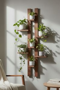 Estante Vertical Moderno de Madera Maciza y Acero Inoxidable para Plantas, con Función de Exhibición, para Decoración de Pared de Sala de Estar - Product Image 3