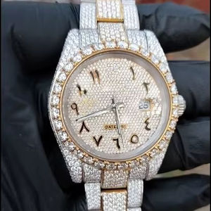 Montres mécaniques automatiques de luxe Hip Hop Iced Out en or, serties de diamants véritables et de Moissanite VVS - Product Image 1