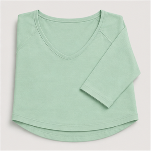 <b>Womens</b> Pale Mint Green <b>V</b> <b>Neck</b> Three Quarter Raglan Sleeve Relaxed <b>T</b> <b>Shirt</b> WTS-0022 - Product Image 5