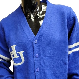 Cardigan en tricot de laine/acrylique bleu pour homme, veste de sport boutonnée, pull respirant à séchage rapide, impression réfléchissante, décontracté, hiver, col en V - Product Image 3