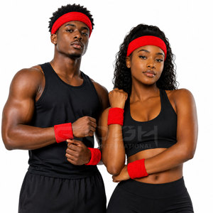 Cosh International Custom Logo Sports <b>Headband</b> Wristband Set Red Cotton Sweatbands <b>for</b> <b>Gym</b> Fitness Non Slip - Product Image 1