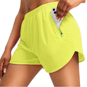 Shorts de sport pour femmes, taille haute, jaune fluo, séchage rapide, pour la course et l'entraînement en extérieur - Product Image 1