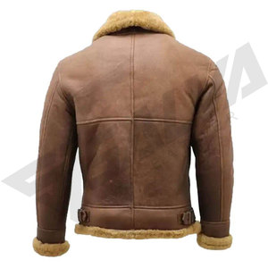 Veste en cuir véritable marron pour homme, col rabattu, fermeture éclair, doublure en sherpa, style hiver, SALVA LEATHER, durable, OEM - Product Image 2