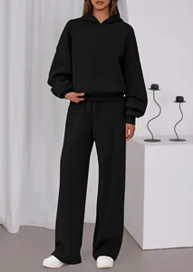 Pull-over surdimensionné décontracté pour femme, 2 pièces, en coton 100% (380 GSM), avec logo personnalisé, en tissu éponge, à capuche, idéal pour l'hiver - Product Image 3