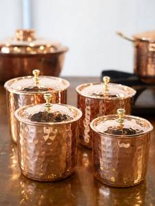 Round Copper Utility Canister Handmade Pantry <b>Storage</b> <b>Jar</b> <b>Kitchen</b> Food Vessel Tea Coffee Sugar Container Spice Holder - Product Image 5