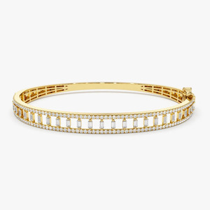 Yellow Gold Baguette Cut Lab Grown Diamond Tennis <b>Bangle</b> <b>Bracelet</b> - Product Image 1