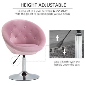 Sedia Girevole Moderna con Telaio Cromato e Seduta Imbottita Rotonda, Rosa, per Trucco e Vanità, con Altezza Regolabile per Soggiorno e Camera da Letto - Product Image 5