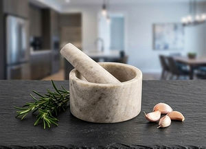 Juego de Mortero y Pilón de Mármol Gris Natural, Molinillo de Especias de Piedra Resistente, Triturador Manual de Hierbas y Ajo para Cocina - Product Image 2