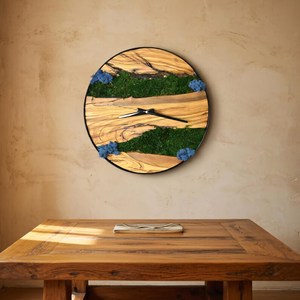 Forest Decor Moss Art Wood Grain Wall <b>Clock</b> Rustic Style Nature Inspired Green Moss Wooden <b>Clock</b> Botanical Decor Eco Friendly - Product Image 2