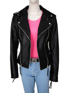 Chaqueta de piel de oveja y cuero PU ecológica personalizada OEM para mujer con diseño de patrón sólido, abrigo y prenda de moda con cremallera y diseño dividido - Product Image 3