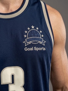 Maillot de basket bleu marine personnalisé, uniforme sans manches en mesh sublimé, respirant, vêtements d'entraînement d'équipe, OEM, vêtements de sport pour hommes - Product Image 4