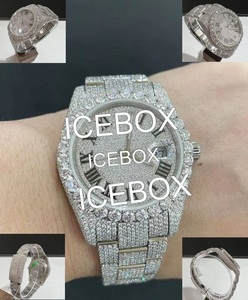 Montre à boîtier rond en acier inoxydable et moissanite avec cadran en verre, résistance à l'eau 10 bars, fermoir de bracelet pour occasions festives - Product Image 3