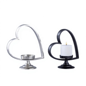 Décorations de Noël pour Fêtes, Décoration de Table, Porte-bougie Chauffe-plat en Métal en Forme de Cœur, Style Socle, Noir et Argent, Vente en Gros - Product Image 1