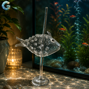 Chope à bière en verre cristal en forme de poisson, 20 cm de hauteur, design moderne, anti-fuite, nouveauté, cadeau fait main pour adultes, vaisselle de fête - Product Image 2
