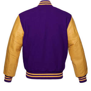 Purple Gold Men's Varsity <b>Jacket</b> Pu Leather Sleeve Casual Turn-down Collar Button Front Regular Fit Autumn Wear - Product Image 6