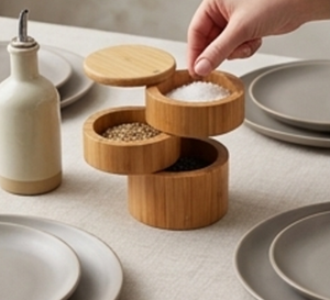 Handmade Wooden Salt And Sugar Storage Set 3 Tier <b>Stackable</b> Containers Durable Kitchen Organizer For Kitchen Restaurant Tabletop - Product Image 4