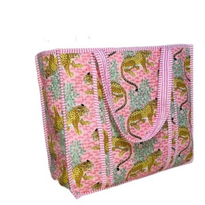 <b>Oversized</b> Large Quilted Weekend Tote Bag - Cotton Block Printed Overnight Bag Grocery Shopping Travel Handmade Bags For Women - Product Image 3