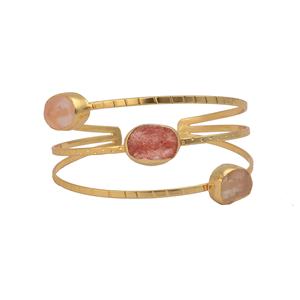 Designer Triple-Layered Textured <b>Silver</b> <b>Bracelet</b> Gold-Plated Aquamarine Citrine Gemstone <b>Adjustable</b> Bangle with Diamond Stone - Product Image 5