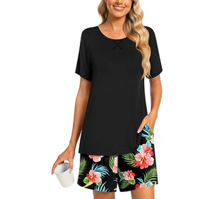 Women 2 Piece <b>Shorts</b> Set O Neck <b>Short</b> Sleeve Loose Fit Floral Printed Knitted Top and <b>Shorts</b> Casual Summer Outfit Breathable - Product Image 1