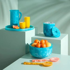 Bol de service en résine style minimaliste à motif tourbillonnant, idéal pour salades, soupes, collations et fruits, vaisselle alimentaire sécurisée, décoration de table et d'intérieur - Product Image 1