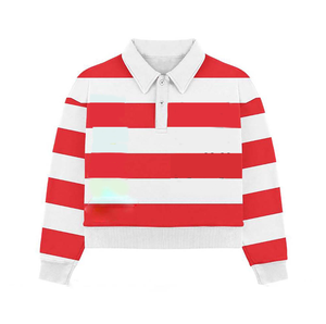 Women Rugby Shirt 240 GSM Polyester Cotton Blend Panel Design <b>Red</b> Sleeves Custom Sublimation Print Logo women's Shirt Cotton - Product Image 5