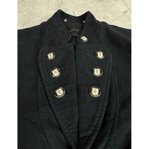 Wholesale Women's Blazer Double Breasted Stand Collar Cotton <b>Jacket</b> Black Uniform Coat with Decorative Buttons - Product Image 3