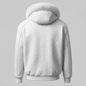 Veste matelassée à capuche pour homme en PU blanc effet croco avec doublure en fourrure, coupe-vent, manteau d'hiver décontracté, coupe régulière, fermeture éclair sur le devant - Product Image 5