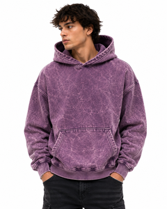 เสื้อฮู้ดดี้ผู้ชายทรงโอเวอร์ไซส์ สีดำล้างสี ผ้าฝ้ายเฟรนช์เทอร์รี่ ไม่เป็นขุย มีกระเป๋า ดีไซน์เรียบง่าย ทรงปกติ สไตล์ฤดูใบไม้ร่วง - Product Image 4