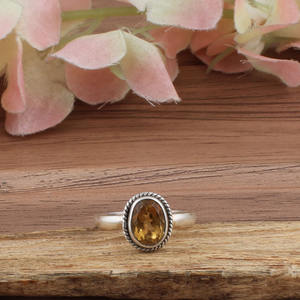 แหวนแต่งงานพลอยซิทรินธรรมชาติแท้ เงินแท้ 925 ประดับพลอยสีเหลือง ของแท้ หินประจำเดือนพฤศจิกายน ดีไซน์คลาสสิกสำหรับผู้หญิง - Product Image 1