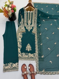 <b>Emerald</b> Green Indian Pakistani Set Embroidered Mesh Sharara Suit Statement <b>Dress</b> Eid Party Outfit - Product Image 1