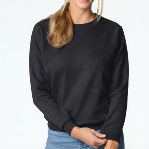 High Quality 100% Cotton Fleece Streetwear Design <b>Sweatshirts</b> for <b>Women</b> Embroidered Front Logo Crewneck <b>Black</b> <b>Sweatshirt</b> - Product Image 1